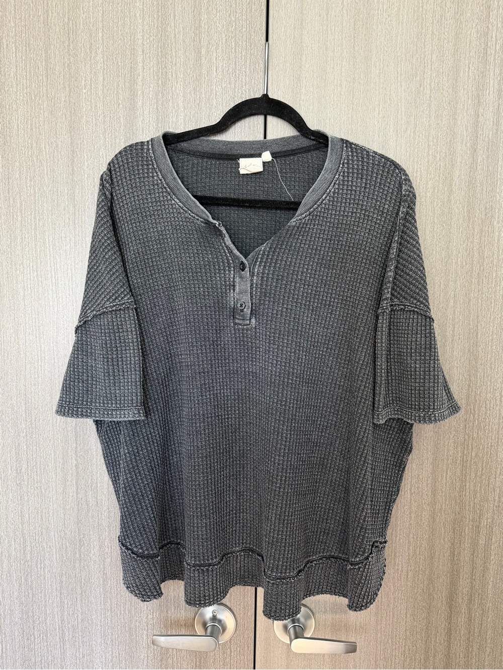 White Crow Women’s Waffle Knit Henley - Charcoal